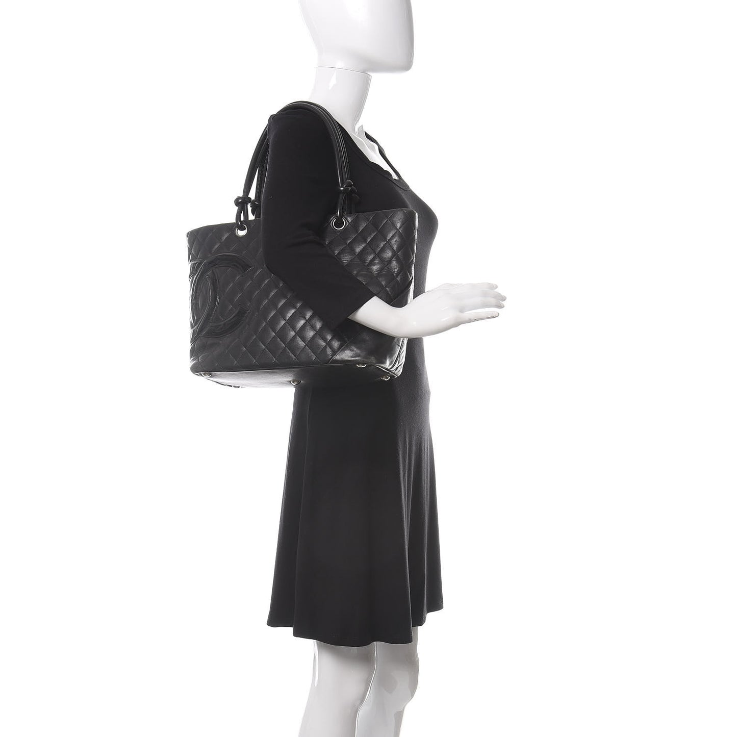Calfskin Quilted Large Cambon Tote Black