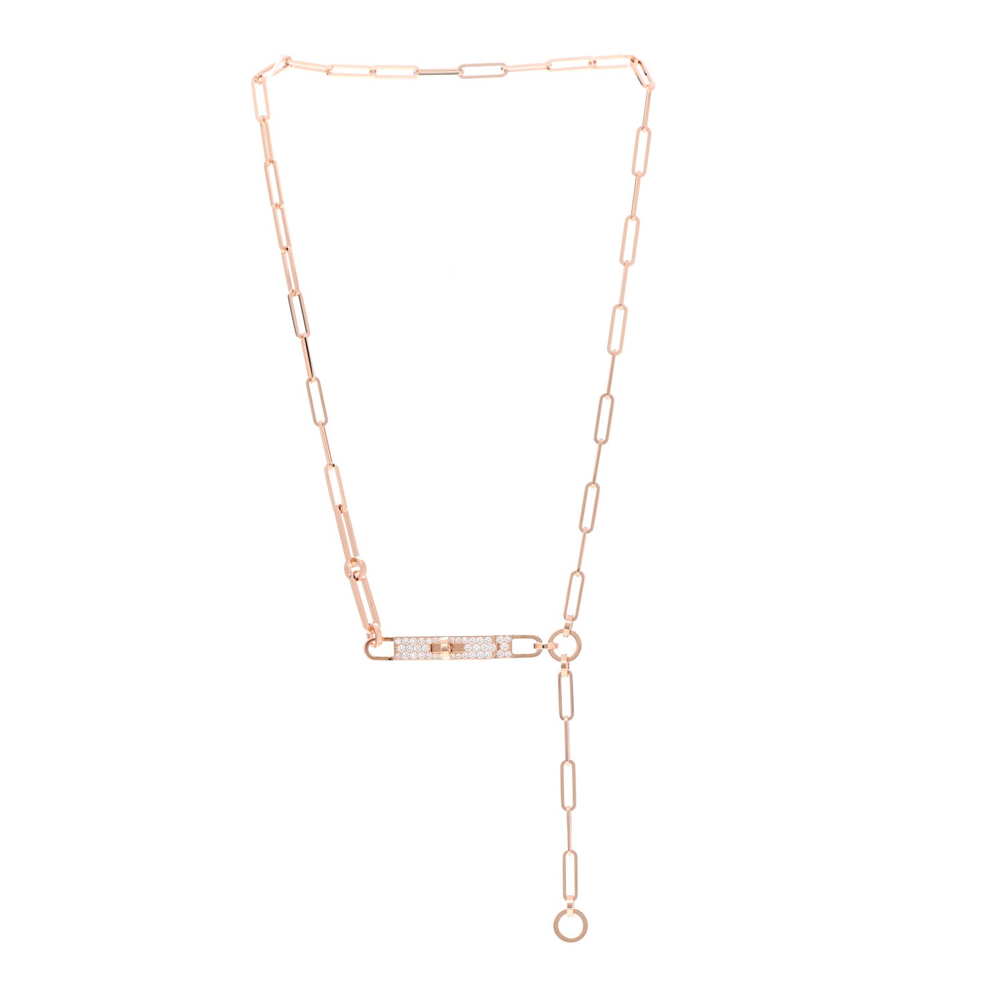 18K Rose Gold Diamond Pave PM Kelly Chaine Lariat Necklace ST