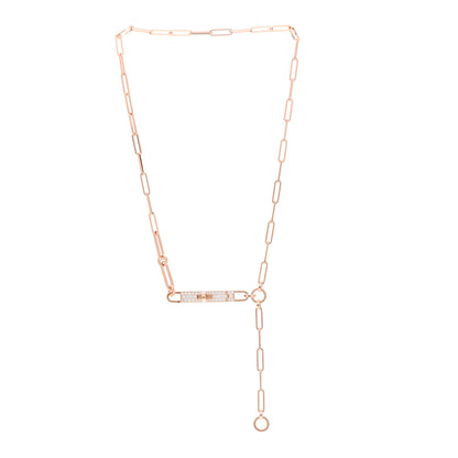 Hermes 18K Rose Gold Diamond Pave PM Kelly Chaine Lariat Necklace ST 3 of 4