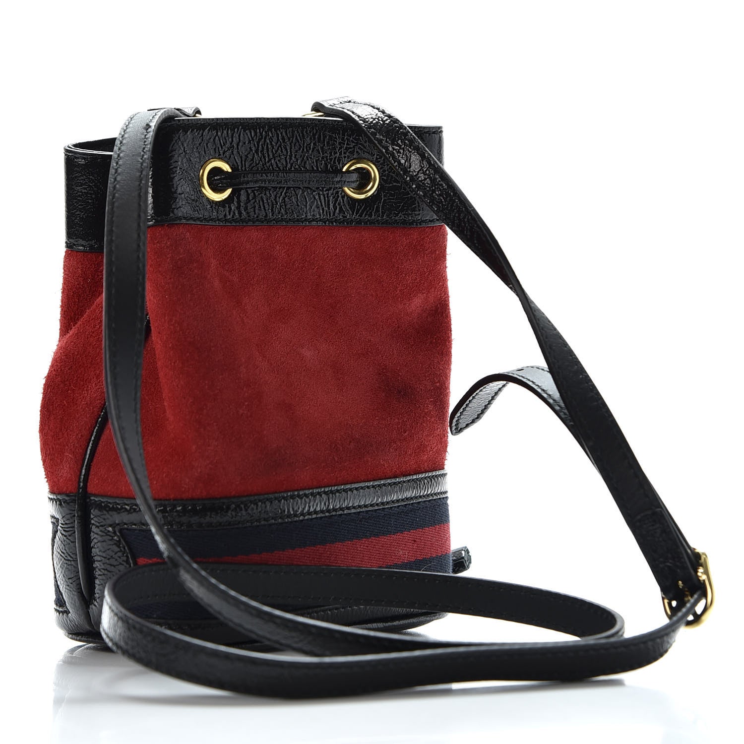 Gucci Suede Patent Web Mini Ophidia Bucket Bag Hibiscus Red Black 2 of 8