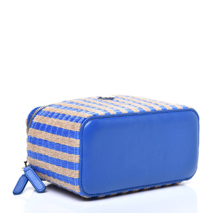 Chanel Raffia Jute Striped Small Vanity Case With Chain Blue Beige 4 of 10