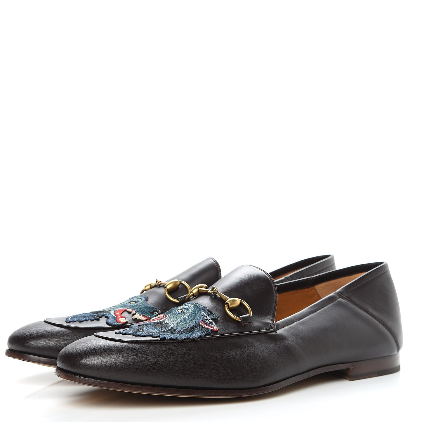 Lambskin Wolf Embroidered Mens Brixton Horsebit Loafers 14 Cocoa