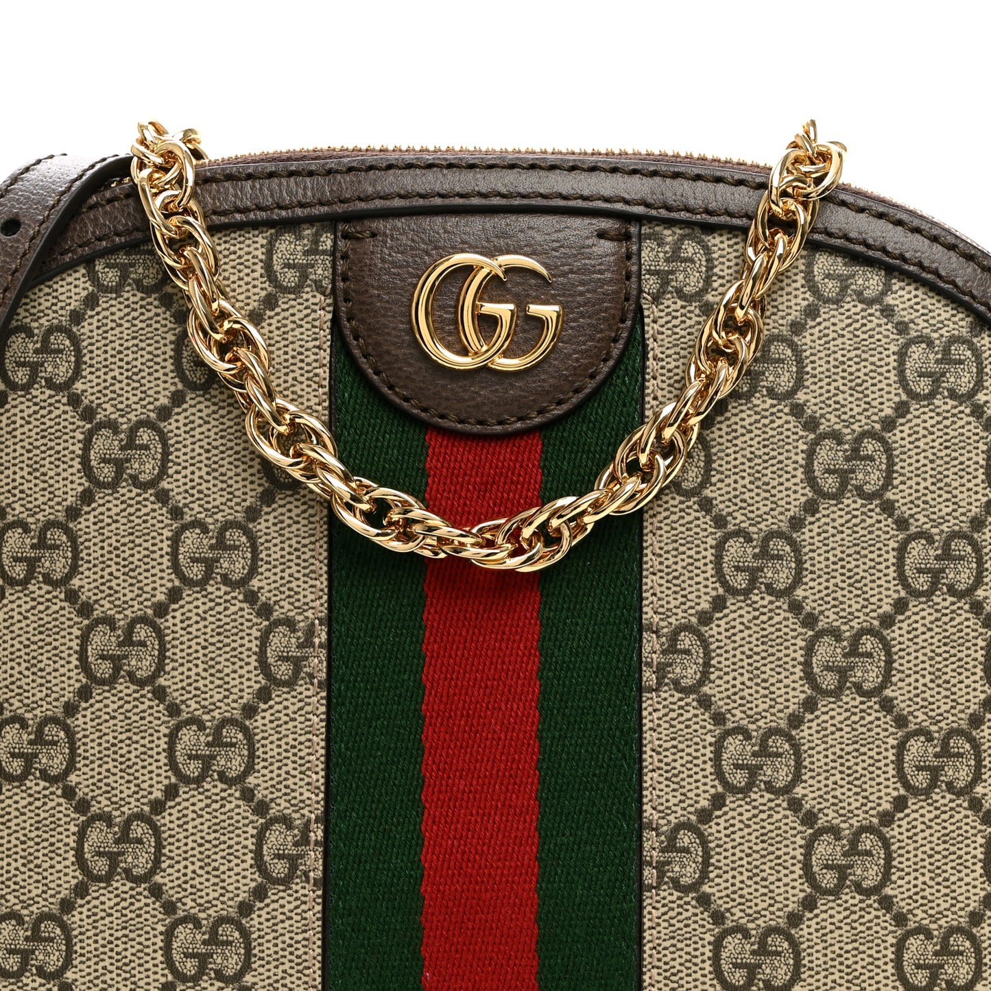 GG Supreme Monogram Textured Dollar Calfskin Web Small Ophidia Dome Shoulder Bag Beige Ebony New Acero