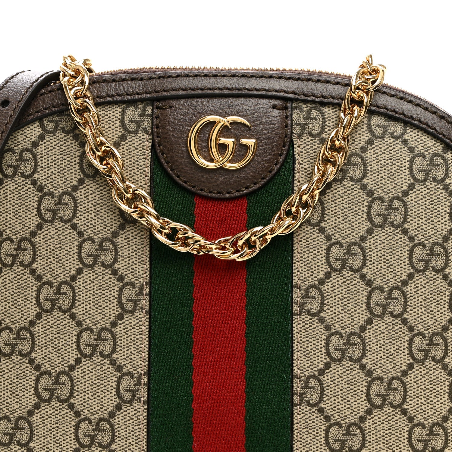 Gucci GG Supreme Monogram Textured Dollar Calfskin Web Small Ophidia Dome Shoulder Bag Beige Ebony New Acero 7 of 10