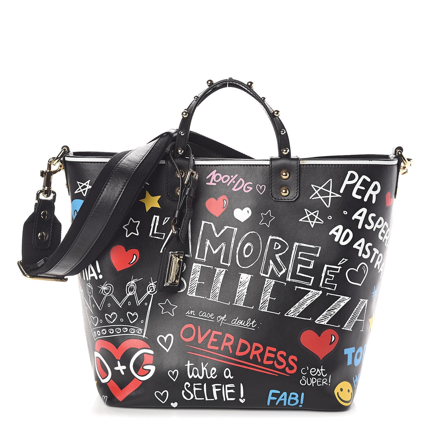 Calfskin Graffiti Printed Beatrice Tote Black