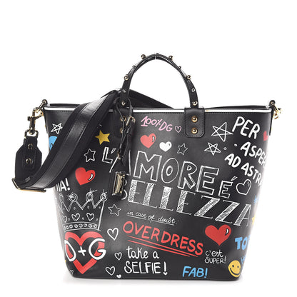 Dolce & Gabbana Calfskin Graffiti Printed Beatrice Tote Black 1 of 9