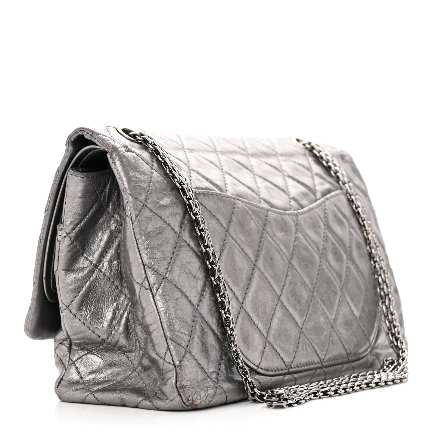 Metallic Aged Calfskin Quilted 2.55 Reissue 227 Flap Dark Silver