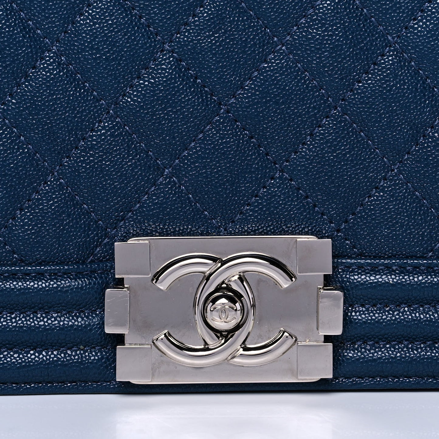 Caviar Quilted Medium Boy Flap Dark Blue