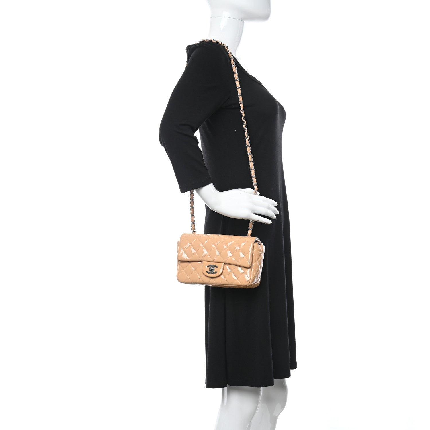 Chanel Patent Calfskin Quilted Mini Rectangular Flap Beige 2 of 9