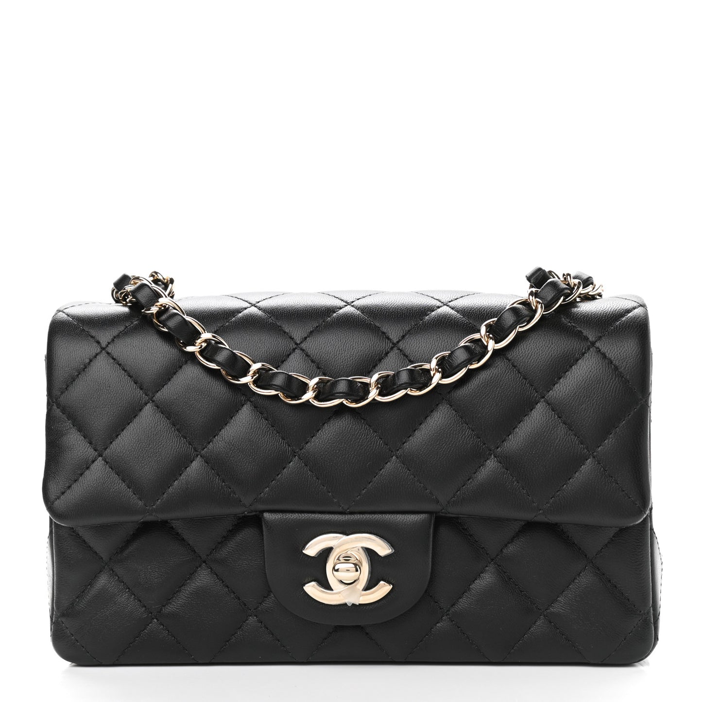 Lambskin Quilted Mini Rectangular Flap Black