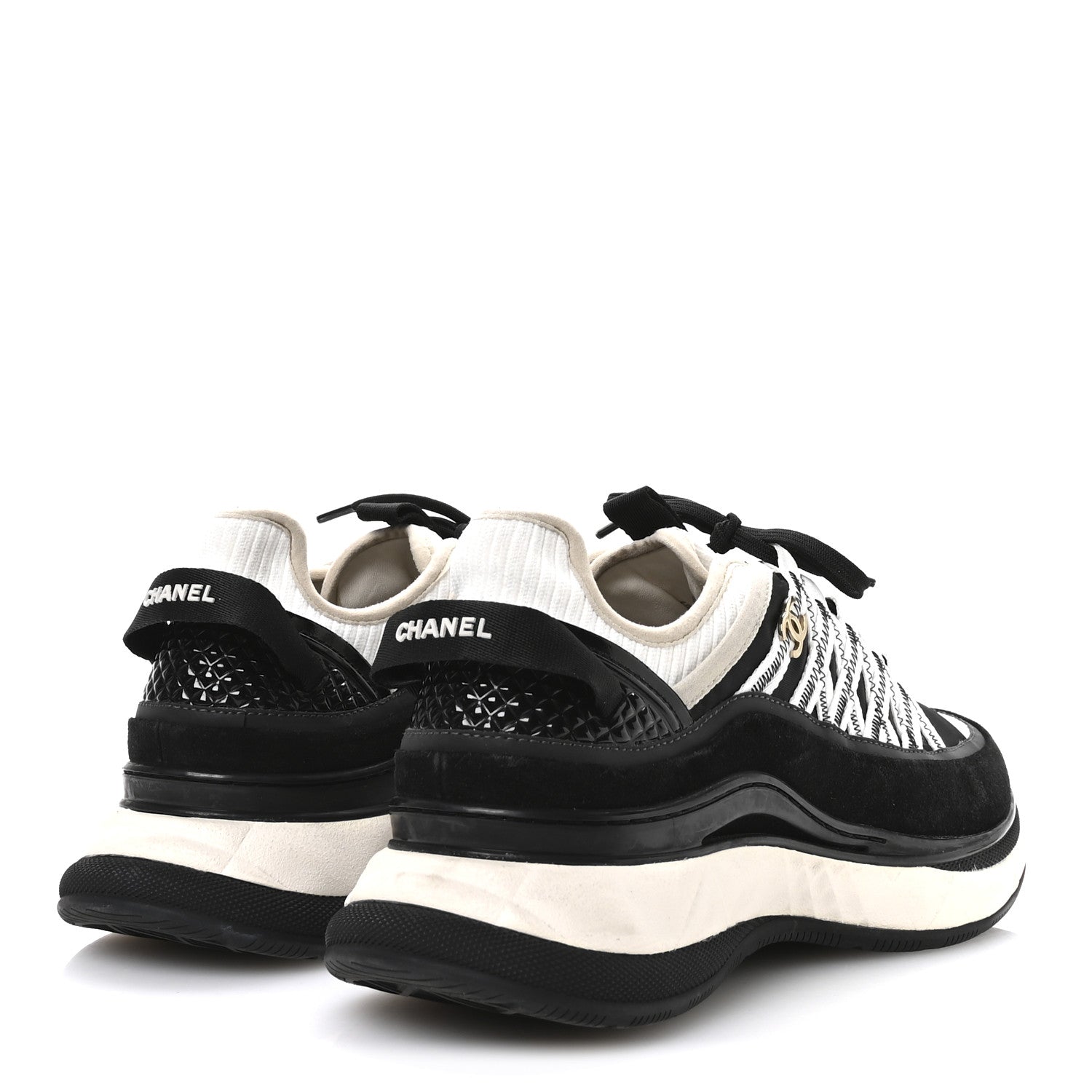 Chanel Fabric Suede Calfskin Sneakers 41 Black Beige White 5 of 9