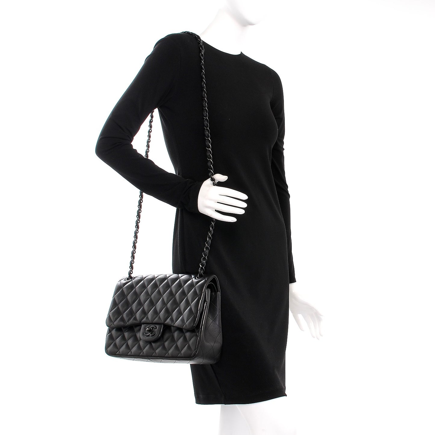 Lambskin Quilted Jumbo Double Flap So Black