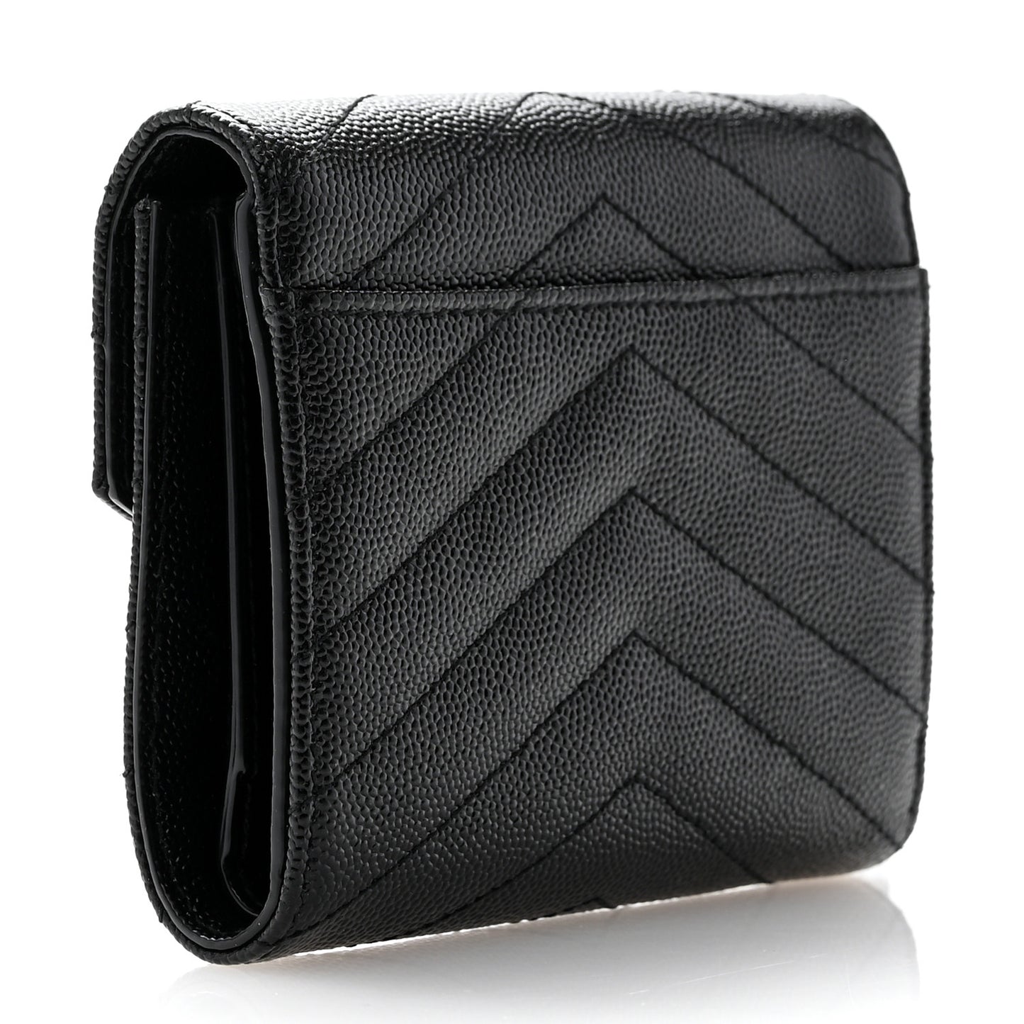 Grain De Poudre Matelasse Chevron Monogram Compact Tri Fold Wallet Black