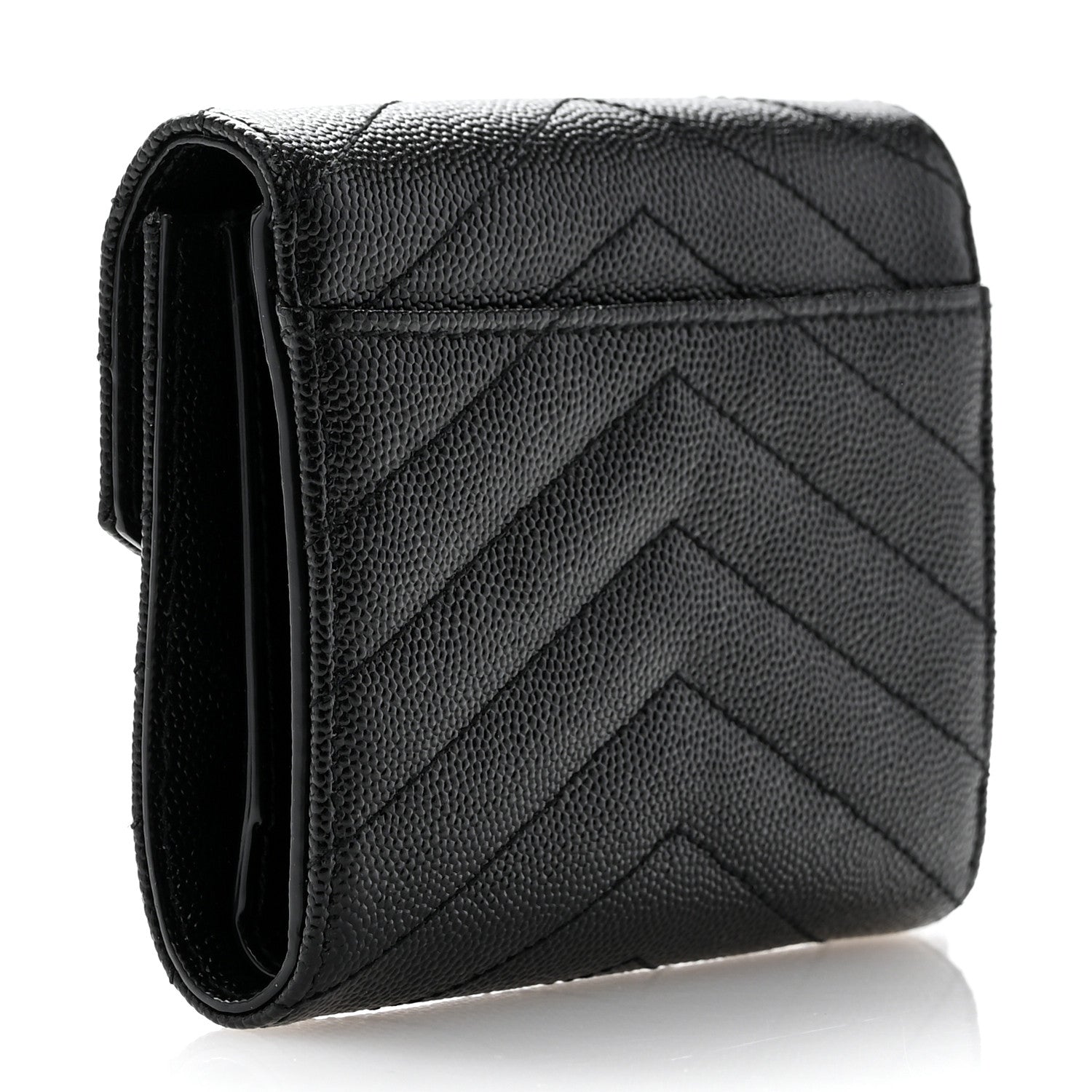 Saint Laurent Grain De Poudre Matelasse Chevron Monogram Compact Tri Fold Wallet Black 3 of 8