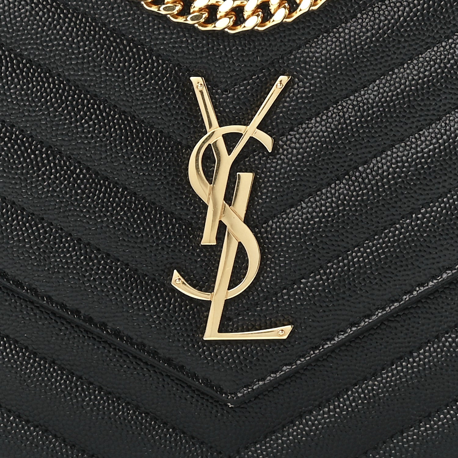 Saint Laurent Grain De Poudre Matelasse Chevron Monogram Chain Wallet Black 7 of 10