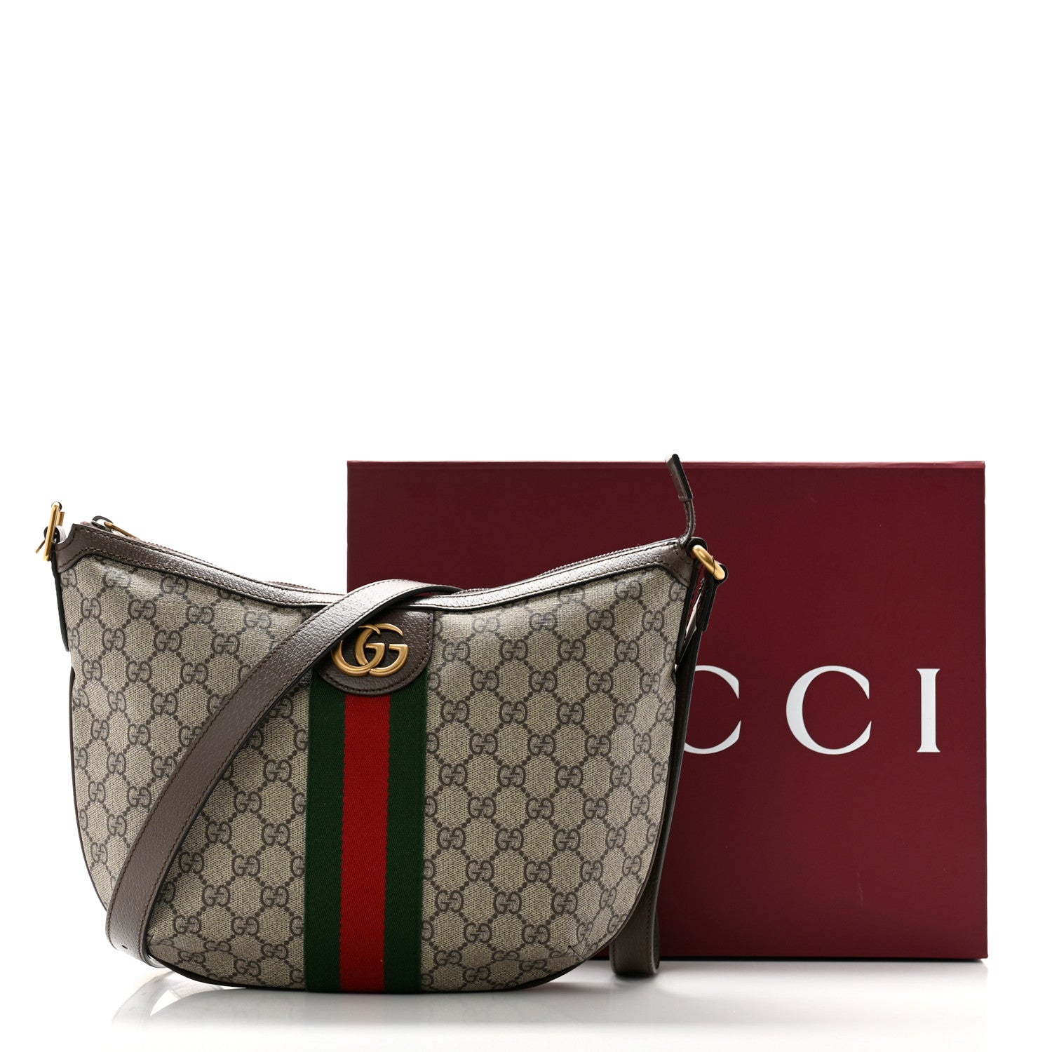 Gucci GG Supreme Monogram Web Small Ophidia Half Moon Hobo Brown 11 of 11