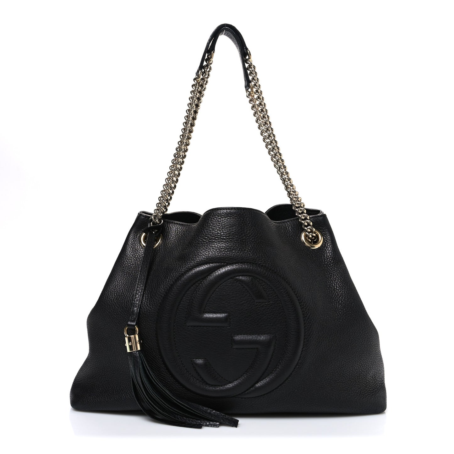 Pebbled Calfskin Medium Soho Chain Shoulder Bag Black