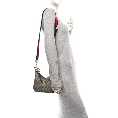 Gucci GG Supreme Monogram Textured Dollar Calfskin Web Small Attache Shoulder Bag Beige Ebony New Acero 2 of 11