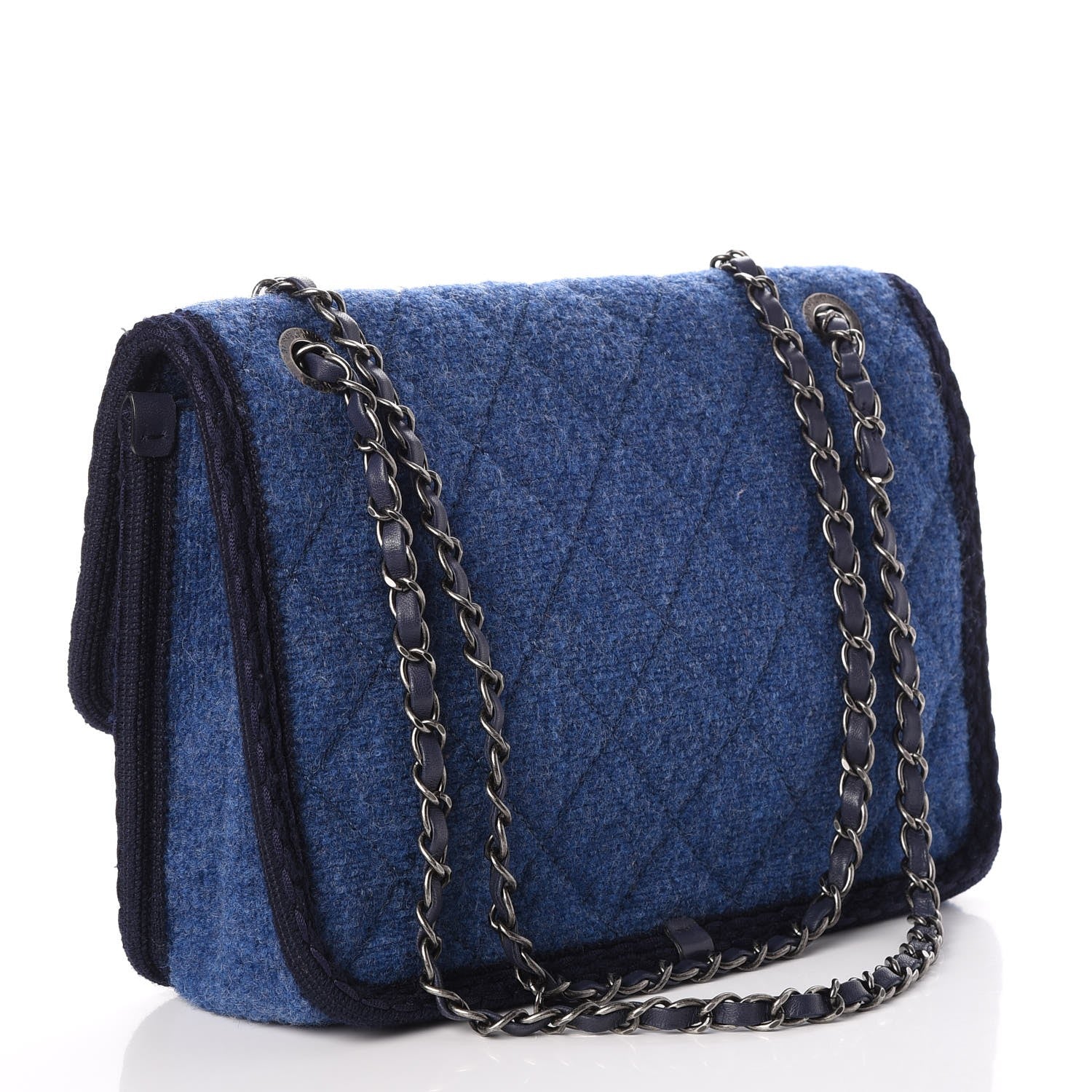 Chanel Wool Quilted Medium Edelweiss Single Flap Blue 3 of 7