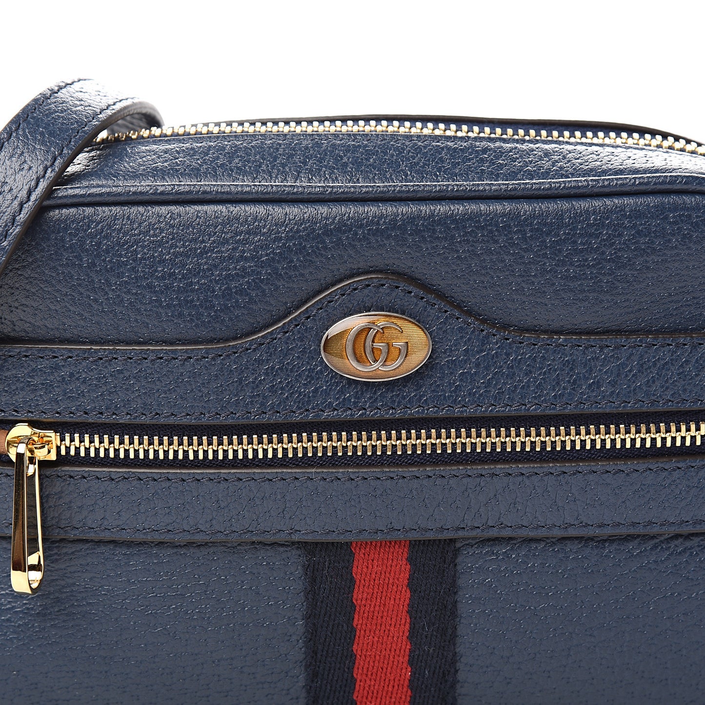 Textured Calfskin Web Mini Ophidia Shoulder Bag Blue Agata
