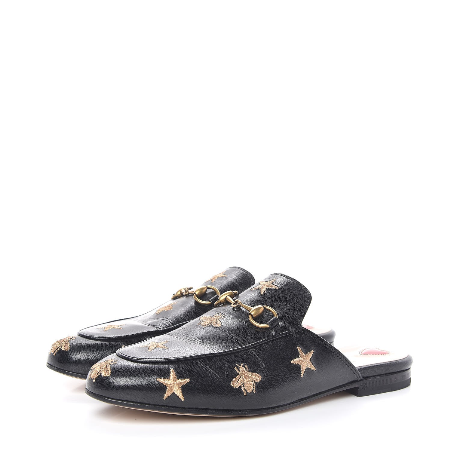 Gucci Goatskin Bee Star Embroidered Womens Princetown Slippers 37 Black 3 of 10