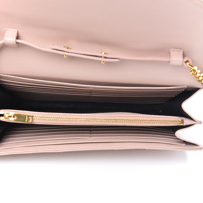 Saint Laurent Grain De Poudre Matelasse Chevron Monogram Chain Wallet Pale Pink 5 of 10