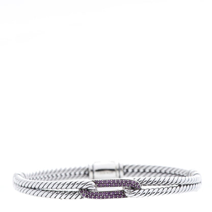 David Yurman Sterling Silver Pave Pink Sapphire 7mm Mini Loop Labyrinth Bracelet 1 of 5