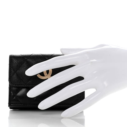 Chanel Caviar Quilted Studded CC Double Flap Wallet Black 2 of 14