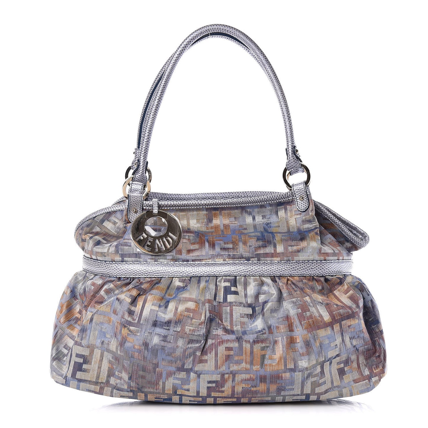 Zucca Vitello Lizard Embossed Large Chef Shopper Tote Celeste Multicolor Polvere