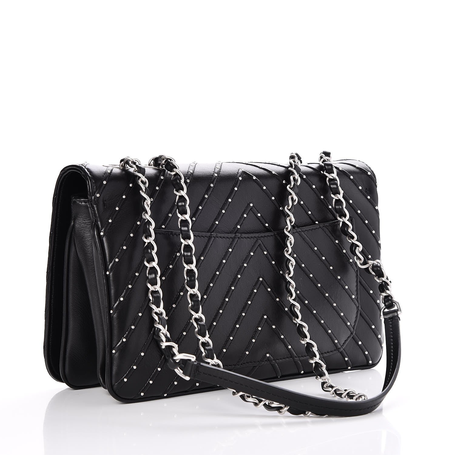 Chanel Calfskin Studded Chevron Quilted Flap Black 3 of 7