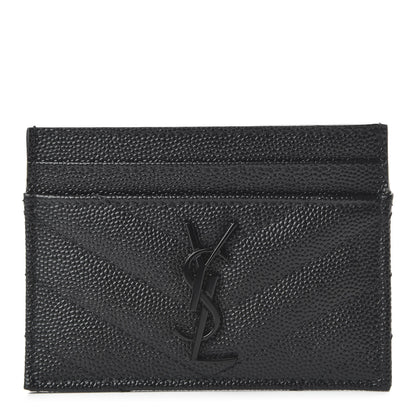 Saint Laurent Grain De Poudre Matelasse Chevron Monogram Credit Card Case Black 1 of 9