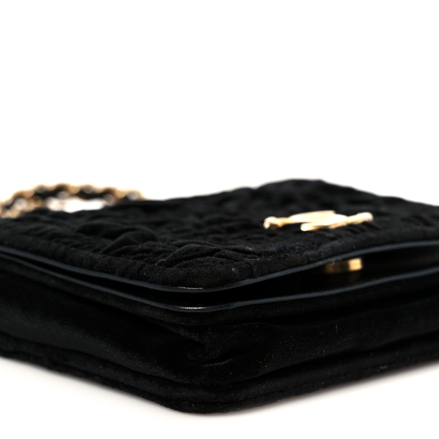 Chanel Velvet Quilted Camellia Velvet Flap Coin Purse With Chain Black 10 of 11