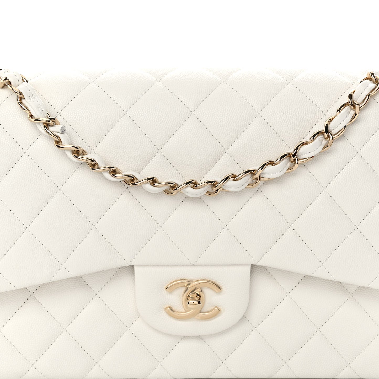 Caviar Quilted Jumbo Double Flap White