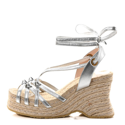 Gucci Nappa Lame Espadrille Wedges 36 Argento 1 of 7