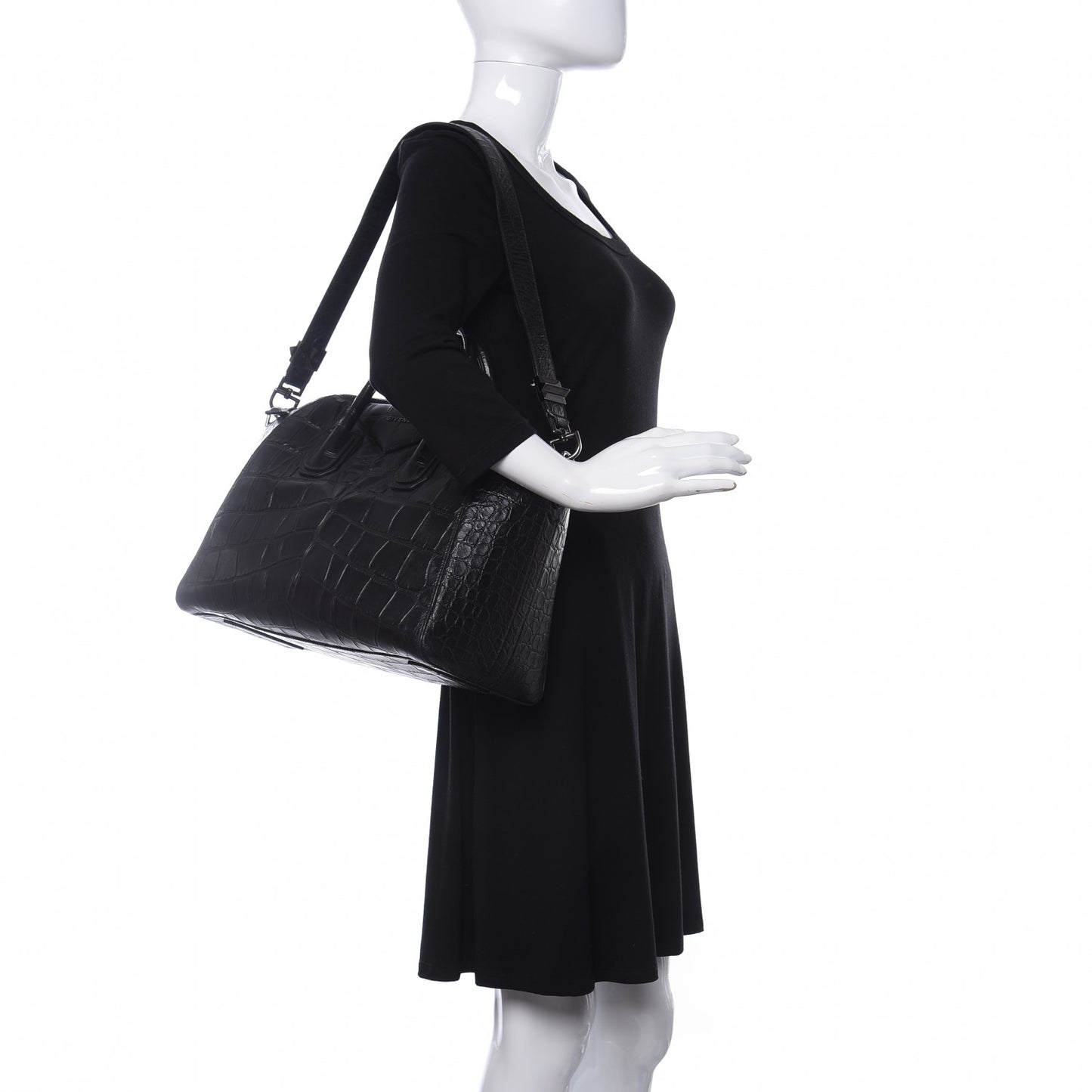 Calfskin Crocodile Embossed 3D Stud Medium Antigona Black