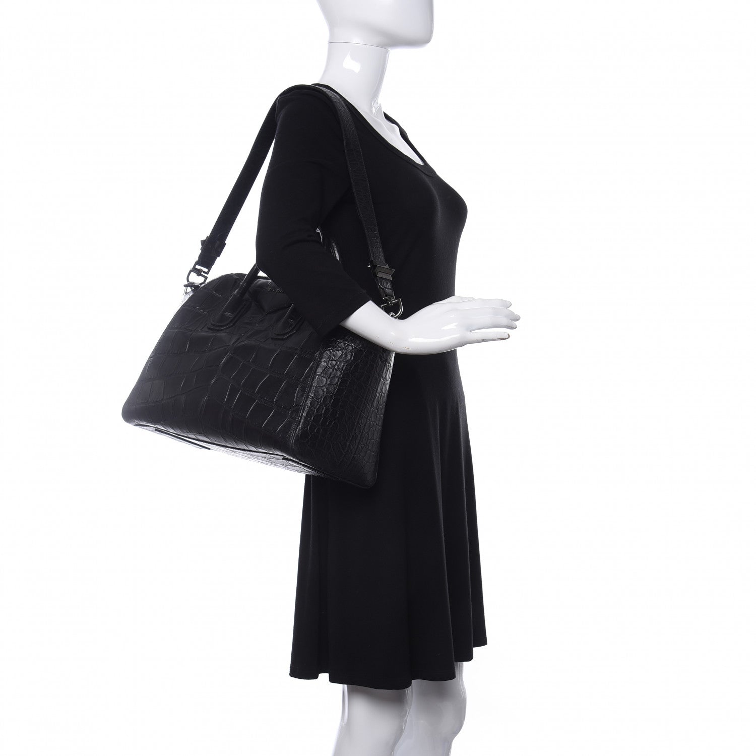 Givenchy Calfskin Crocodile Embossed 3D Stud Medium Antigona Black 2 of 10