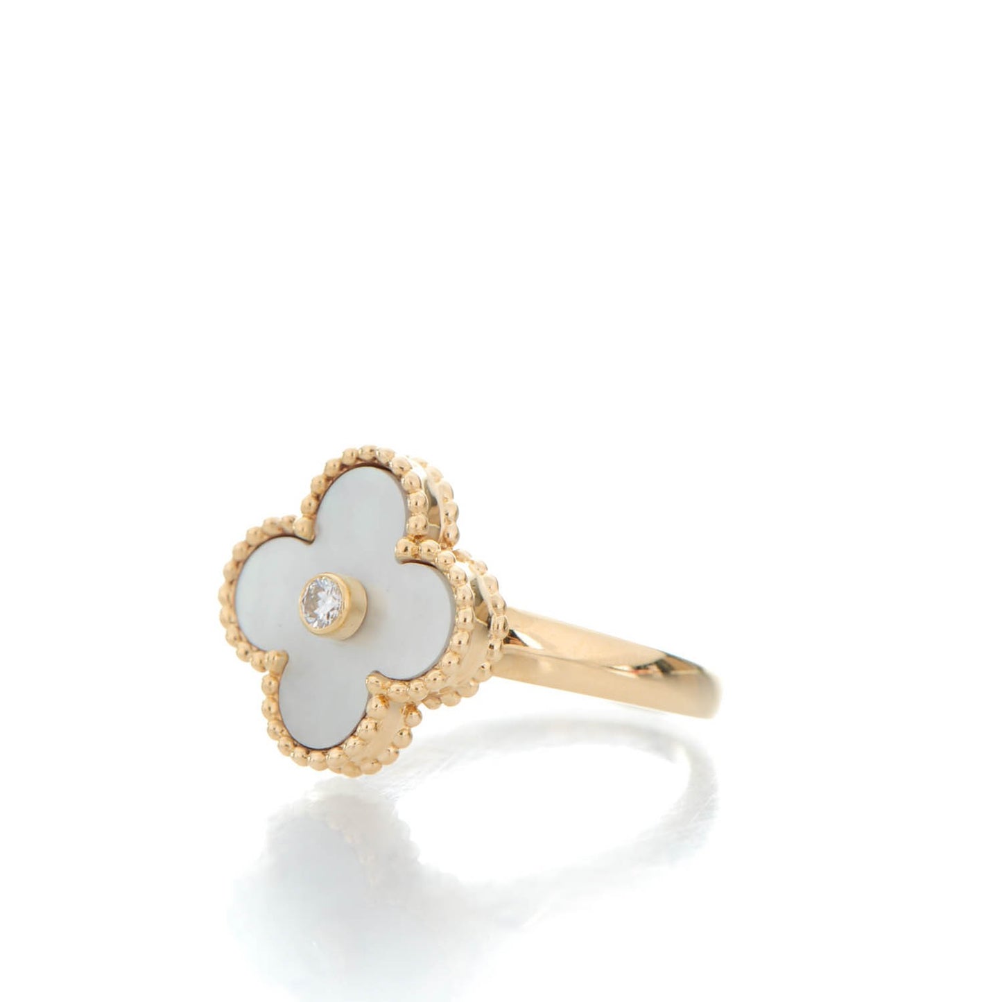18K Yellow Gold Mother of Pearl Vintage Alhambra Ring 52 6
