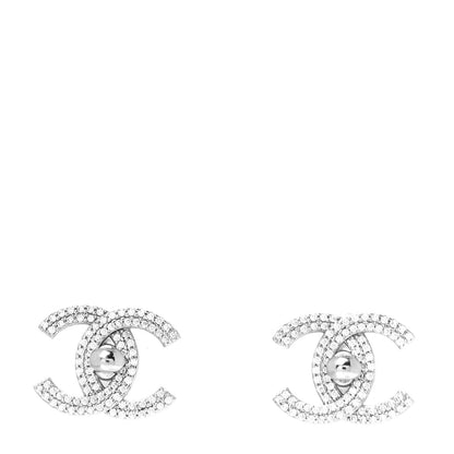 Chanel Crystal CC Turnlock Earrings Silver 1 of 4