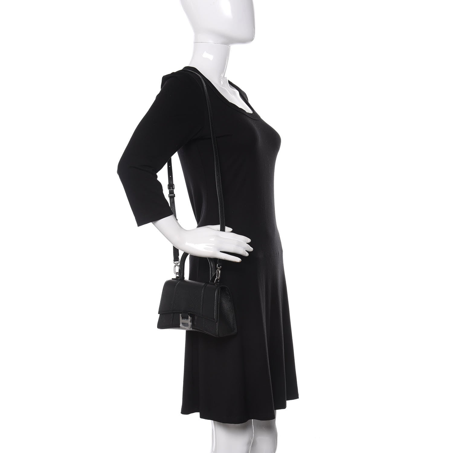 Balenciaga Grained Calfskin Hourglass Top Handle Bag XS Black 2 of 10