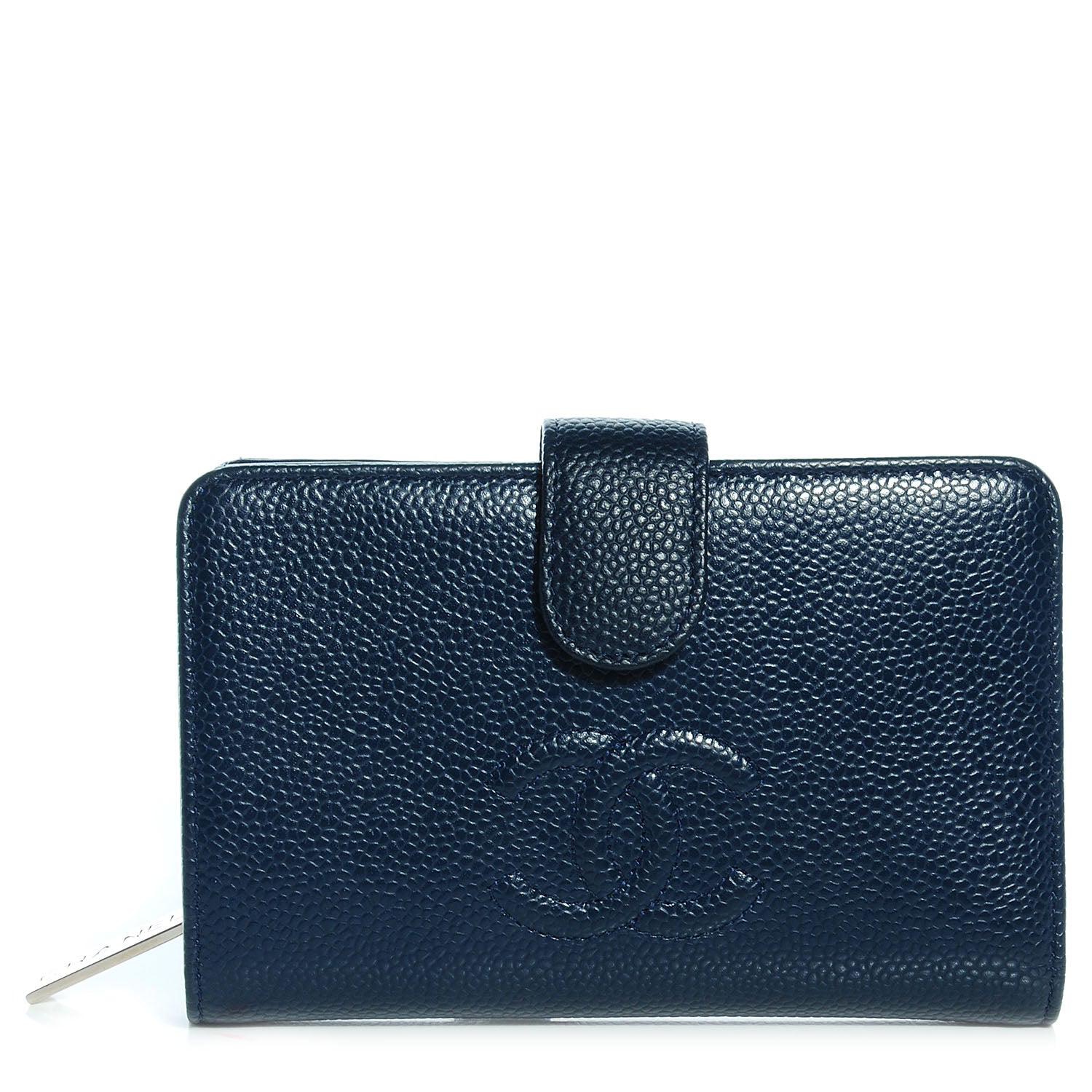 Chanel Caviar Large Zip Pocket Wallet Navy Blue 1 of 8