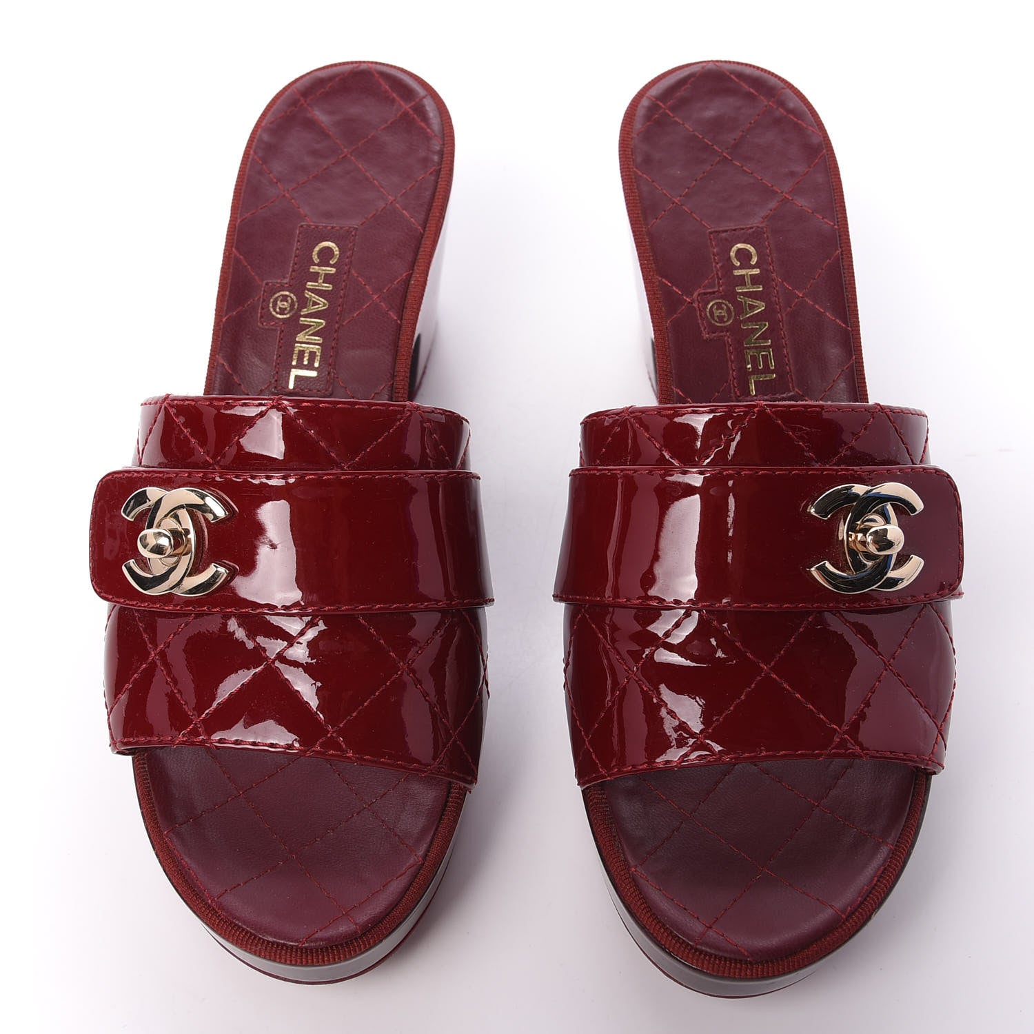 Chanel Patent Quilted Turn Lock CC Platform Mule 36.5 Rouge 5 of 10