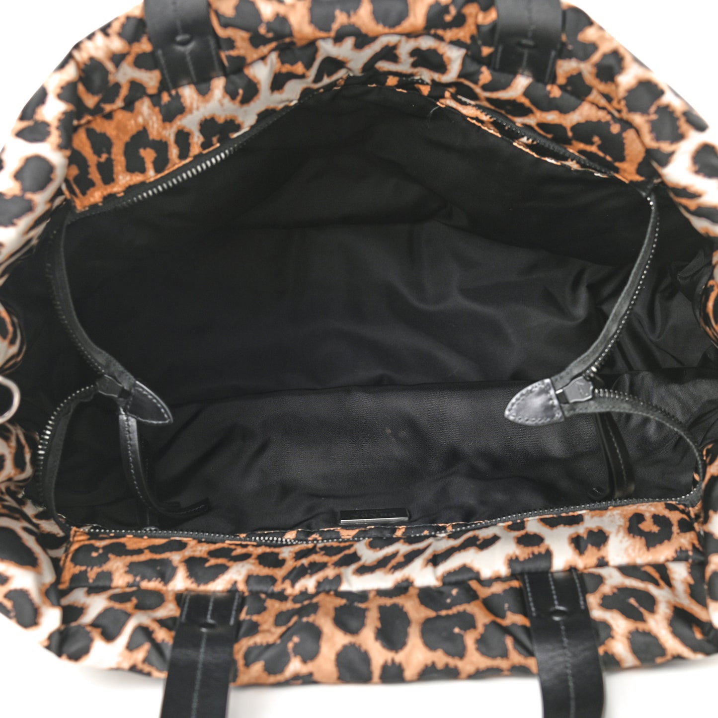 Tessuto Nylon Leopard Print Shopping Tote Avorio