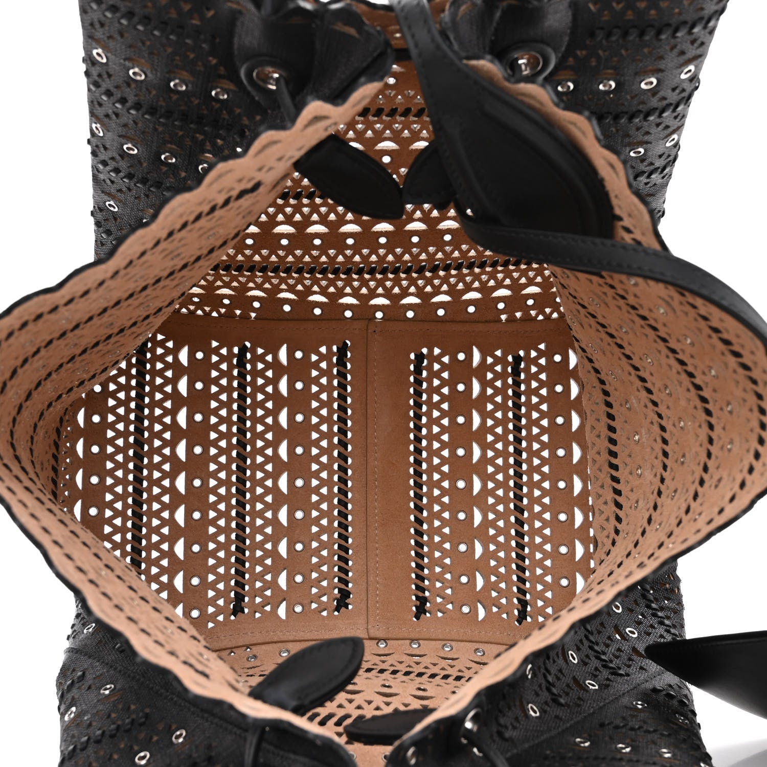 Alaia Calfskin Laser Cut Grommet Angele 25 Tote Black 6 of 11