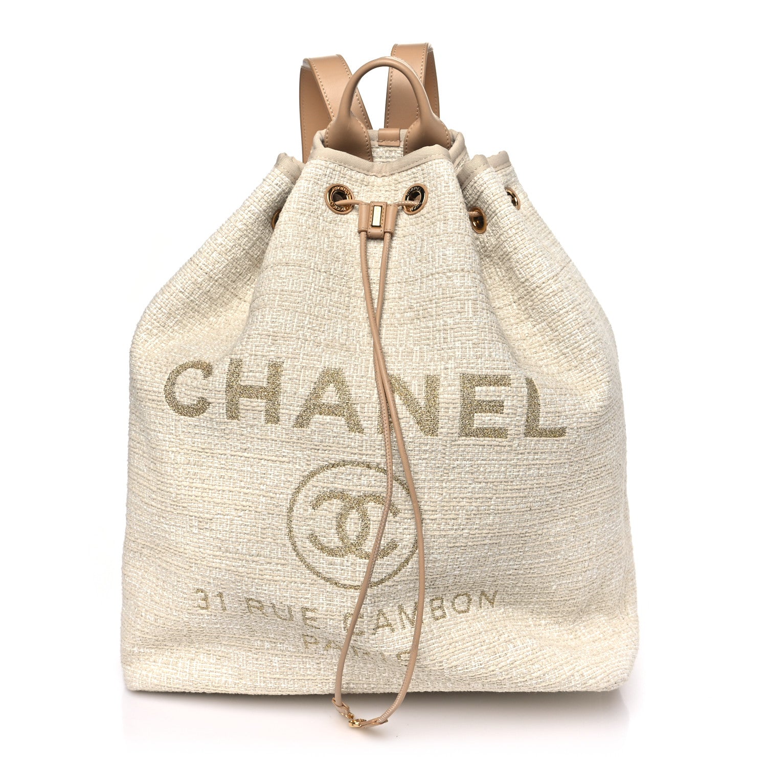 Chanel Lurex Boucle Large Deauville Backpack Beige 1 of 10