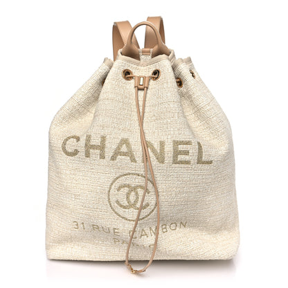Chanel Lurex Boucle Large Deauville Backpack Beige 1 of 10