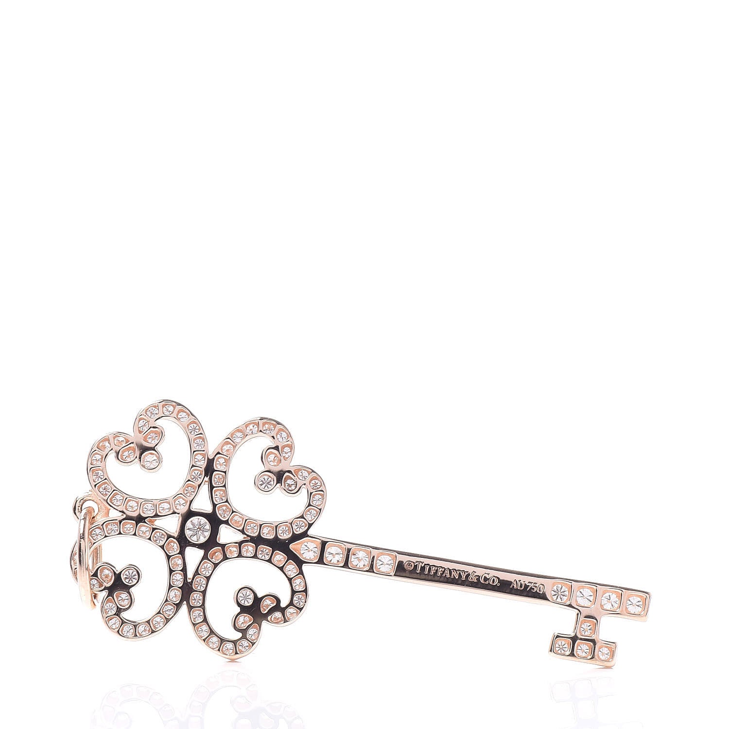 Tiffany 18K Rose Gold Diamond Quatra Heart Key Pendant 3 of 3