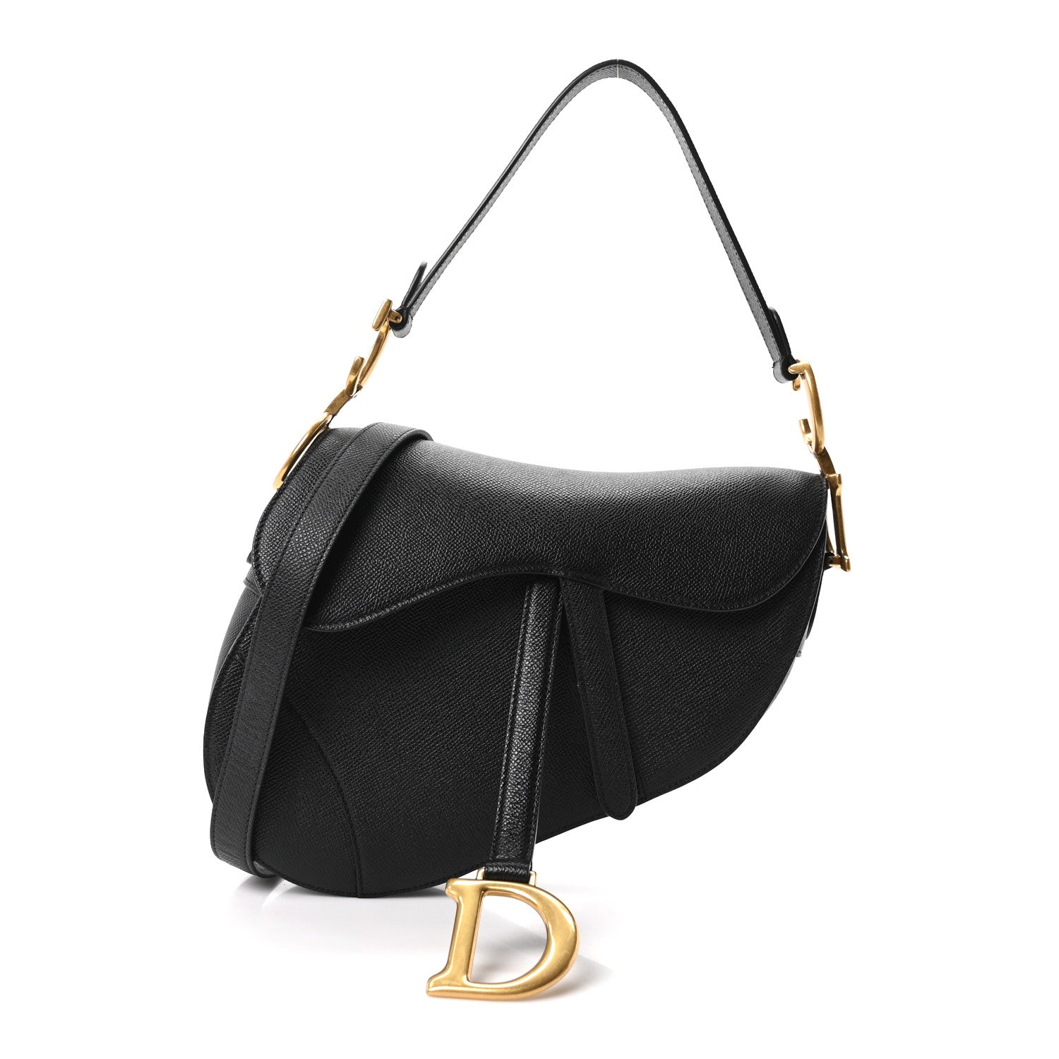 Christian Dior Grained Calfskin Saddle Bag With Strap Black 1 of 11