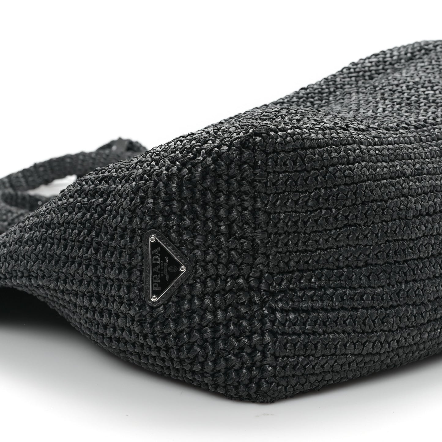 Yarn Raffia Effect Crochet Logo Tote Black