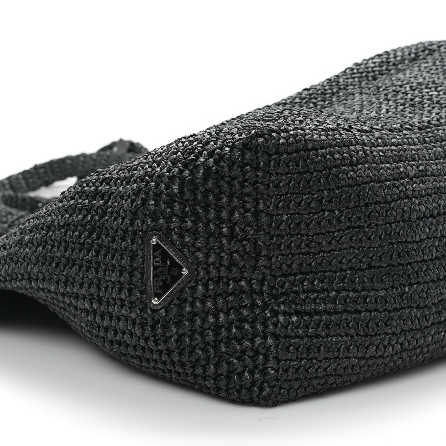 Prada Yarn Raffia Effect Crochet Logo Tote Black 8 of 12