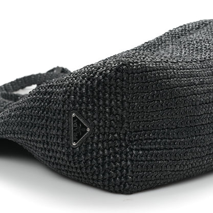 Prada Yarn Raffia Effect Crochet Logo Tote Black 8 of 12
